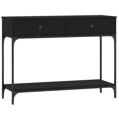 Image of vidaXL Black Console Table Engineered Wood and Metal Frame with Storage Drawers Shelf for Entryway, Hallway Living Room