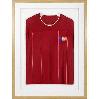 Image of Vivarti DIY Adult 3D Mounted Sports Shirt Display Frame for Football Shirt, Rugby Band T Shadow Box 60 x 80cm Oak Frame, White Mount, Backing Card