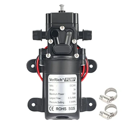 Image of VerRich 24V Water pumps Diaphragm pump Without Pressure Switch for Garden,Pool Draining(Straigt Connector with 2 Adjustable Hose Clamp)