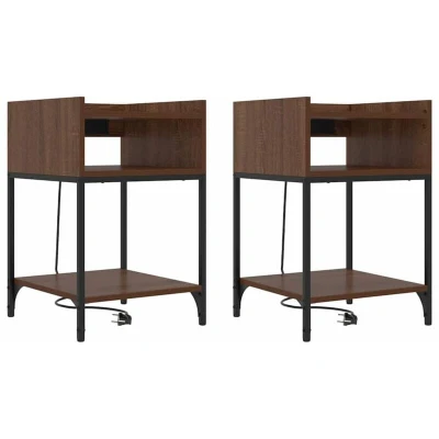 Image of vidaXL Bedside Cabinets with Shelf Storage 2 pcs Brown oak Engineered wood