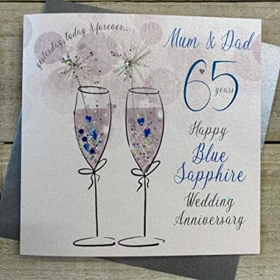 Image of White Cotton Cards MUM &amp; DAD 65TH BLUE SAPPHIRE ANNIVERSARY CARD, HAND FINISHED (DA65 M)