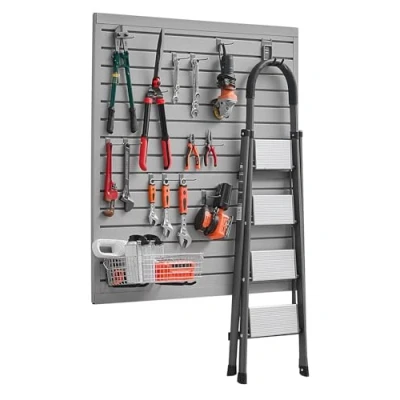 Image of VEVOR Slat Wall Paneling, 4 x ft, PVC Garage Slatwall with Modular Design, Grey Easy to Install Adjustable Panel Coupling Structure &amp; DIY Cutting, Fits for Storage Display