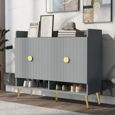 Image of HYGRAD BUILT TO SURVIVE Shoe Cabinet Hallway Storage Rack Cupboard Organiser Shelf Stand Holder Unit Hall Sonoma Engineered Wood (Grey)