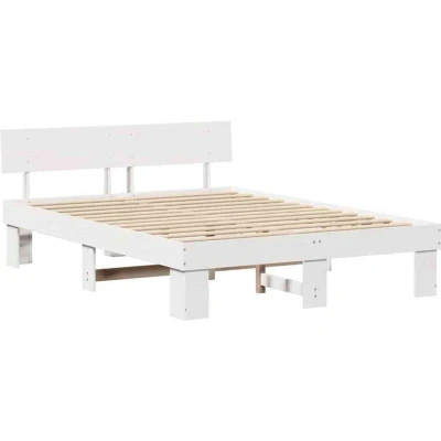 Image of With Headboard White 150 x 200 cm Solid pine wood Vidaxl