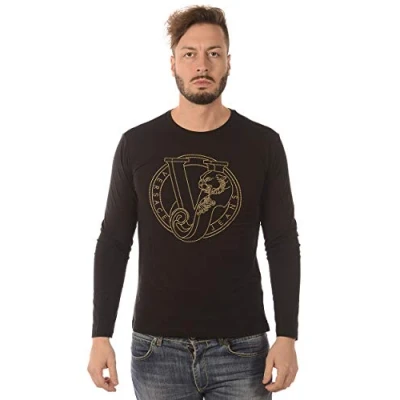 Image of Versace Jeans Men&#039;s Long Sleeve t Shirt Crew Neckline Black UK Size M (UK M) B3GQA722