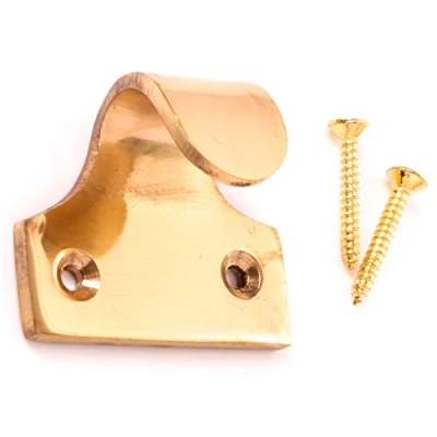 Image of Solid Brass Sash Window Lift + Screws Finger Push/Pull Slide Handle