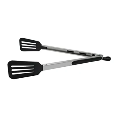 Image of Fackelmann Multi Purpose Kitchen Tongs PBT Length 30cm, Heat Resistant to 220C, Non Stick Cookware Safe, Locking Mechanism, Dishwasher Silver &amp; Black