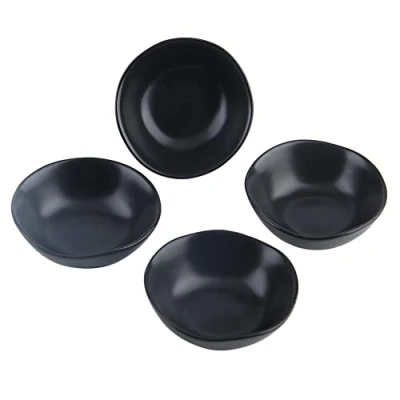 Image of XinHuiGY Matte Ceramic Dipping Sauce Dishes,Black Sushi Soy Bowls Appetizer Plates with Irregular Edge Side Dish for Kitchen Home Housewarming