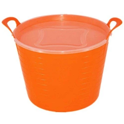 Image of 26L FLEXI TUB COMPLETE WITH LID STORAGE BUCKET, TRUG, FLEXIBLE, CONTAINER (Orange)