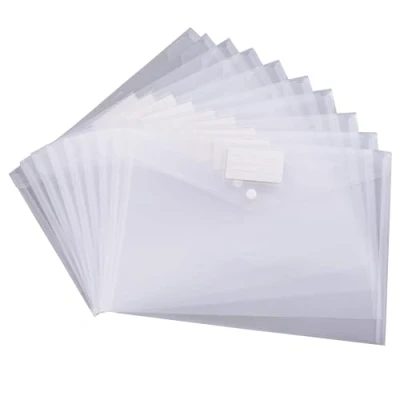 Image of 25 x A4 Stud Wallet Folder Clear Plastic Document File with Press Popper ID holder