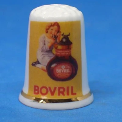 Image of Birchcroft Porcelain China Collectible Thimble Bovril Advertising Poster Dome Box