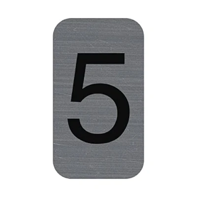 Image of Exacompta Ref. 67185E 1 adhesive plate NUMBER 5 Printed wall signage On all supports Brushed aluminium look Dimensions: 2.5 x 4.4 cm