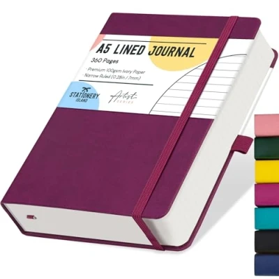 Image of STATIONERY ISLAND A5 Lined Notebook, 360 Pages Thick Journal Ruled Fir Hardcover with 100gsm for Writing, Working, Studying, Diary