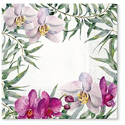 Image of Tete a 3Ply Pastel Flowery Tissue Paper Napkins Decoupage Serviettes 33cm x Pack of 20 (Elegant Orchid)
