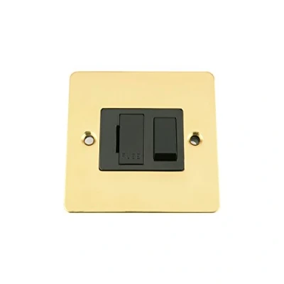 Image of Fused Switch Polished Brass Flat Black Insert Plastic 13 Amp Switched Spur Unit