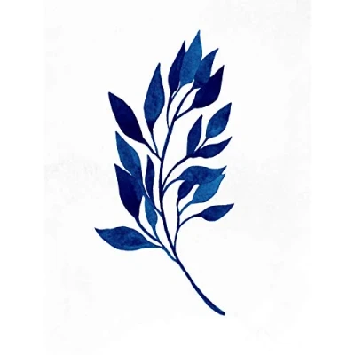 Image of Wee Blue Coo Navy Watercolour Leaves Unframed Art Print Poster Wall Decor 12X16 Inch