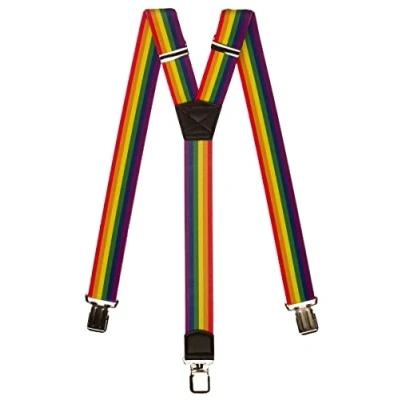 Image of Olata Unisex Fully Adjustable Clip On Rainbow Braces/Suspenders. 4cm, Y Shape