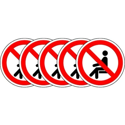 Image of ISO Safety Label Sign International No Sitting Symbol Self Adhesive Sticker 100mm Diameter (Pack of 5 Stickers)