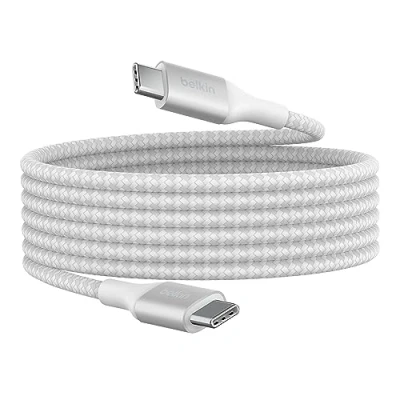 Image of Belkin BoostCharge USB C to Power charger cable, IF certified fast charging cable with 240W Delivery for iPhone 16, 15, MacBook, Chromebook, Galaxy, iPad, Pixel &amp; More 2m, white