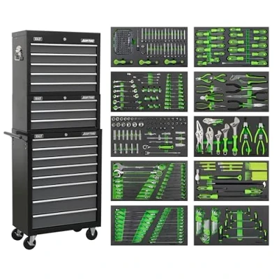 Image of Sealey American Pro Tool Chest Combination 16 Drawer with Ball Bearing Slides Black/Grey &amp; 420pc Kit