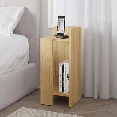 Image of HOCUS PICUS Hocuspicus Bedside Nightstand Table for Bedroom Lamp Holder Storage Side End Easy to Assemble 25x60x27 cm (Oak, Right)