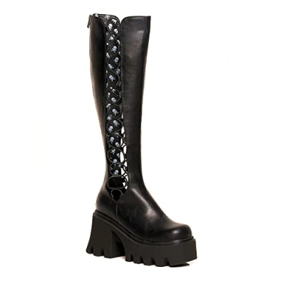 Image of Lamoda Womens Chunky Knee High Boots MIsery Business Platform Heels with Zipper Black Size UK 7