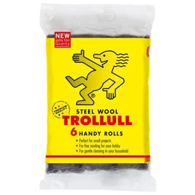 Image of TROLLULL Handy Rolls, Steel Wool Wire polishes small objects, smooths wood, removes dirt on tiles, cleans glass, 6 rolls