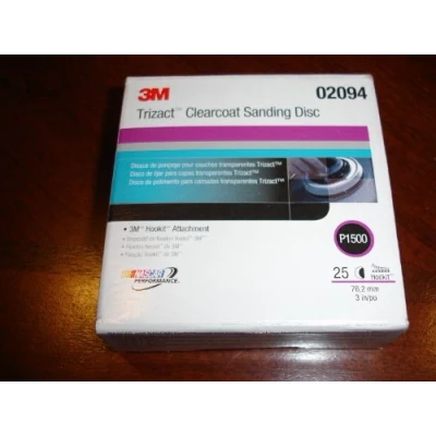 Image of 3M Trizact Hookit Clear Coat Sanding Abrasive Disc 471LA, 02094, 3 in, P1500, 25 Discs per Carton