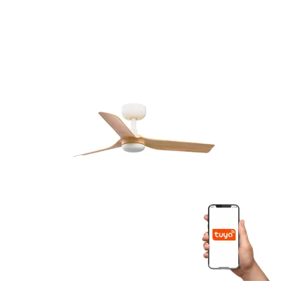 Image of Mini Punt Small 3 Blade Ceiling Fan Matt White, Maple Tuya Smart System