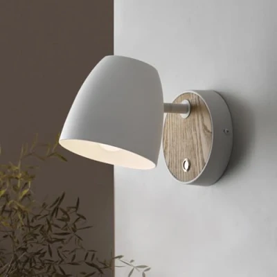 Image of White Wall Light for Bedroom,Vintage Wood Lamp with Switch,E27 Aluminum Lampshade Rotating,Modern Indoor Sconce Beside,Living Room,Kitchen,Hallway,Bathroom,Storeroom,Reading