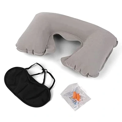 Image of Lillyvale INFLATABLE TRAVEL NECK PILLOW Soft FLIGHT REST/SUPPORT CUSHION HEAD &amp; (Grey)