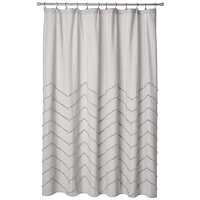 Image of Lush Decor Light Gray Chenille Chevron Shower Curtain for Bathroom (72&quot; x 72&quot;)