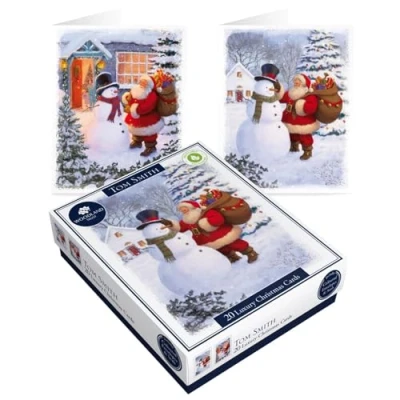 Image of Tom Smith 20 Boxed Luxury Eco Friendly Christmas Cards 2 Santa &amp; Snowman Designs