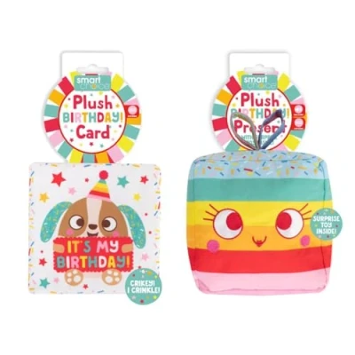 Image of YöL Set of 2 Pet Birthday Toys Card &amp; Present Soft Plush Toy Dog Puppy Gift Squeaker Fun Crinkle Effect Stimulating