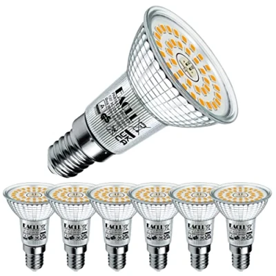 Image of EACLL E14 LED Warm White 6 W Replaces 90 Halogen R50 Incandescent Bulb 695 Lumen 2700 K AC 230 V Flicker Free Energy Saving Beam Angle 120 Spotlight Not Dimmable