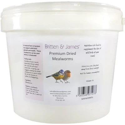 Image of Britten &amp; James Dried Mealworms for Wild Birds in a Stay Fresh 5L Tub (1kg)