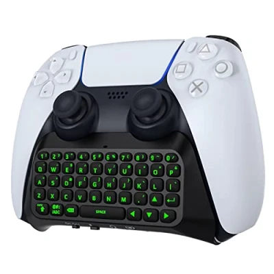 Image of MoKo Green Backlight Keyboard for PS5 Controller, Wireless Mini Chatpad Playstation 5 Keypad Built in Speaker with 3.5mm Audio Jack Messaging and Game Live Chat, Black