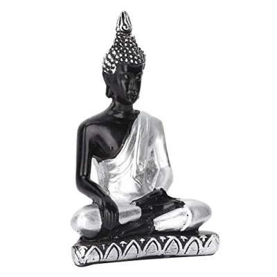 Image of Pssopp Buddha Statue Religion Figurine Decoration Southeast Asia Resin Desktop Miniature Ornament Home Decor Gifts (Silver)