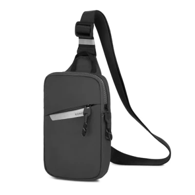Image of Kono Cross Body Bag for Men Women, Adjustable Shoulder with Reflector, Men’s Sling and Sport Chest Hiking, Running, Cycling, Travel, Camping(Gray)