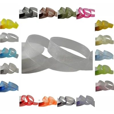 Image of 50m / 25m Roll Luxury Organza Woven Edge Ribbon Reel Rolls 3mm, 9mm, 15mm, 25mm, 40mm (White, 15mm 25 Metres)