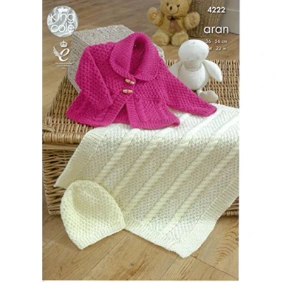 Image of King Cole 4222 Knitting Pattern Baby Jacket Blanket and Hat to knit in Comfort Aran