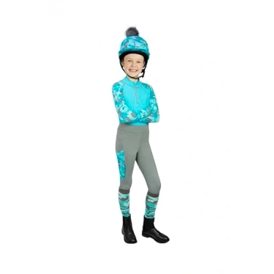 Image of HY EQUESTRIAN DynaForce Riding Tights (Pacific/Grey, 11 12 Years)