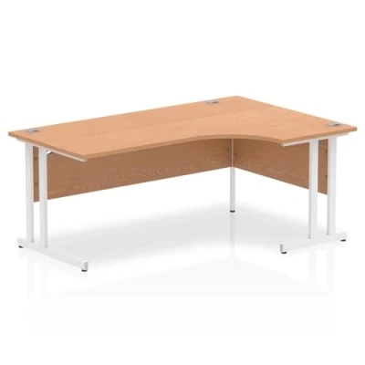 Image of Impulse 1800mm Right Crescent Desk Oak Top White Cantilever Leg