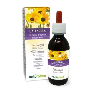 Image of Pot Marigold (Calendula officinalis) Flower Heads Alcohol Free Mother Tincture Naturalma Liquid Extract Drops 120 ml Food Supplement Vegan