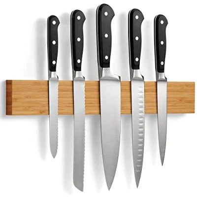 Image of Magnetic Knife Rack in Bamboo with Extra Strong Magnet 40cm Holder for Wall Knives, Utensils and Tools by LARHN