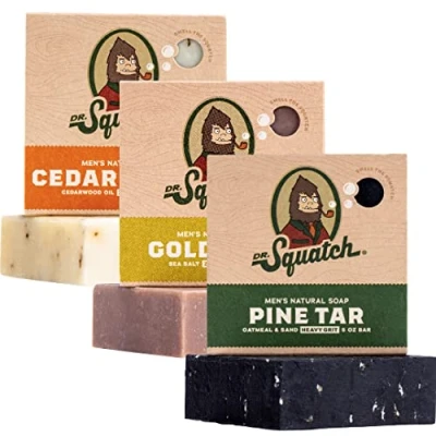 Image of Dr. Squatch All Natural Soap Bar for Men, 3 Variety Pack, Pine Tar, Cedar Citrus and Gold Moss