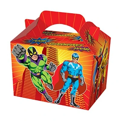 Image of MustBeBonkers 10 Party Boxes Themed Character Loot Treat Box plus FREE Paper Bags (Superhero)