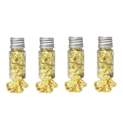 Image of 4 Bottles Edible Gold Leaf, Leaf Flakes, Foil Cupcake Cake Toppers, for Cakes Chocolates Food Decoration