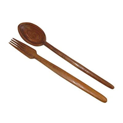 Image of The Friendly Trading Co Traditional African Wooden Salad Servers Pair Handcrafted 32 cm / 12.5 inch