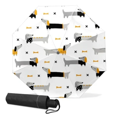 Image of GISPOG Automatic Folding Umbrella, Cute Sausage Dog Waterproof Compact Sun and Rain Travel Umbrellas for Women &amp; Men